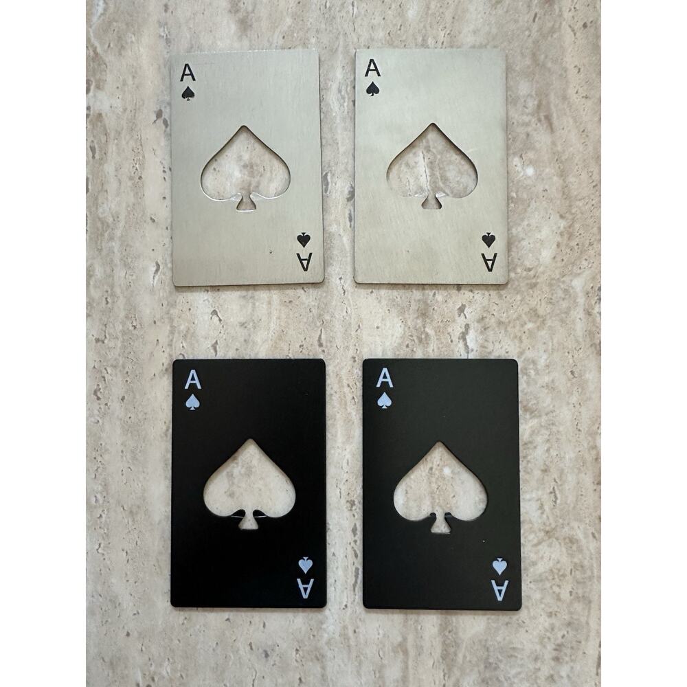 Set Of 4 Ace of Spades Metal Bottle Cap Openers Christmas Stocking Stuffers Gift